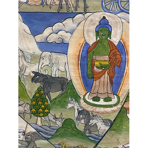 1297 - Fine quality 18/19thC Buddhistic Tibetan Thangka watercolour framed in a 20thC frame. Image 82 x 60c... 