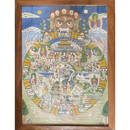 1297 - Fine quality 18/19thC Buddhistic Tibetan Thangka watercolour framed in a 20thC frame. Image 82 x 60c... 