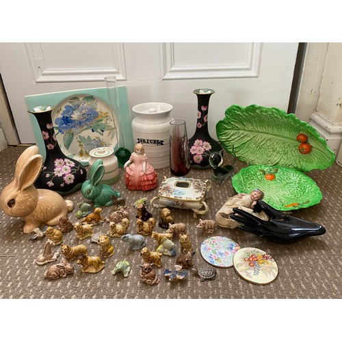 266 - Assorted ceramics to include, 2 Carlton Ware lettuce dishes, 2 Sylvac rabbits tallest 15cm h. Royal ... 