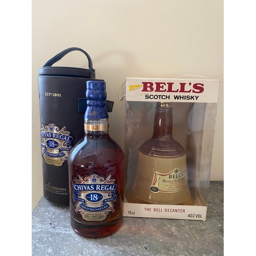 1003 - Bottle of Chivas Regal Gold Signature 18yr whisky 70cl in a presentation case together with a Bell's... 