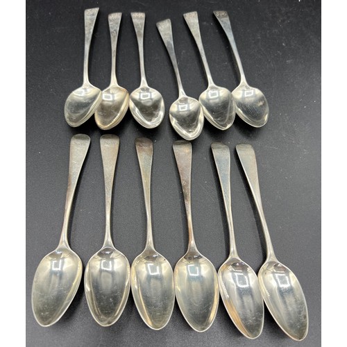 822 - Two sets of six Georgian silver spoons. 6 x London 1830 maker SA and 6 x Georgian silver spoons vari... 