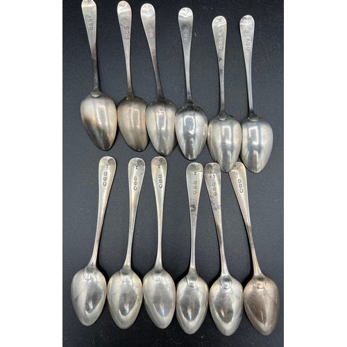 822 - Two sets of six Georgian silver spoons. 6 x London 1830 maker SA and 6 x Georgian silver spoons vari... 