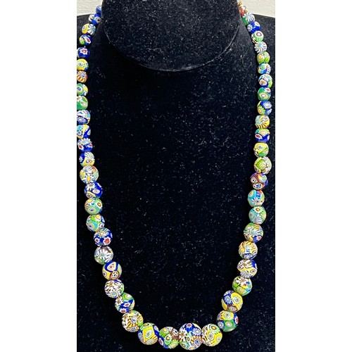 541 - A vintage glass Venetian millefiori bead necklace. Approx. 58cm l.