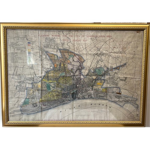 1270 - A gilt framed Planning scheme map for the City of Kingston Upon Hull, Draft Scheme Map, William Morr... 