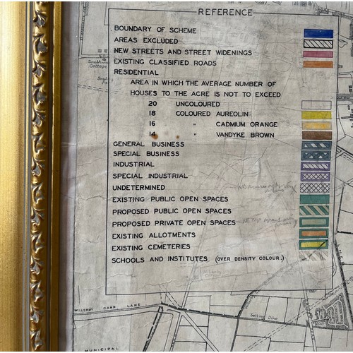 1270 - A gilt framed Planning scheme map for the City of Kingston Upon Hull, Draft Scheme Map, William Morr... 