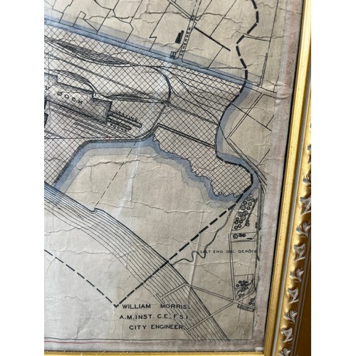 1270 - A gilt framed Planning scheme map for the City of Kingston Upon Hull, Draft Scheme Map, William Morr... 