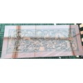 Oriental glass topped table measuring 102 l x 51 d x 41.5cm h with carvings to top sides and ends.