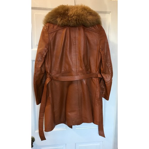 701 - Red Nappa leather coat with Fur collar by David Conrad. No size indicated however 46cm armpit to arm... 