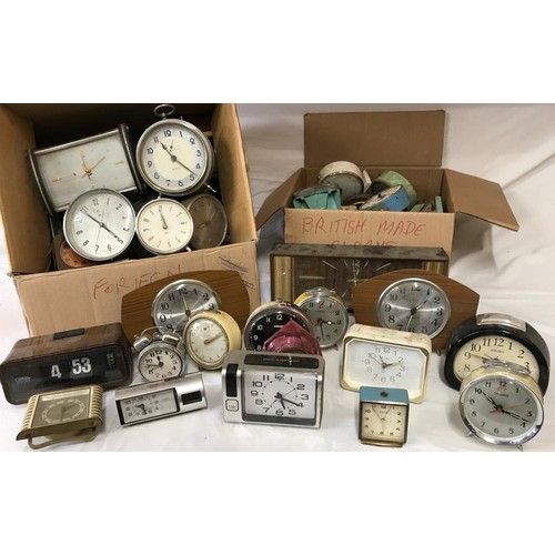 1053 - Collection of 60 Foreign alarm clocks and 12 British made alarm clocks, three boxes in total.