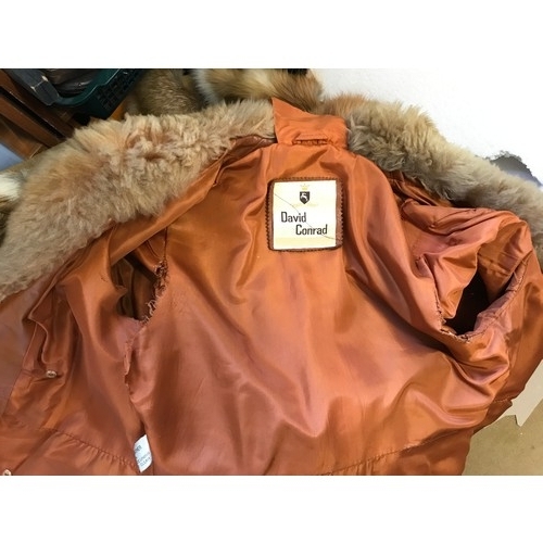 701 - Red Nappa leather coat with Fur collar by David Conrad. No size indicated however 46cm armpit to arm... 