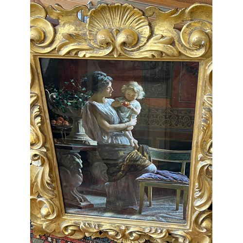 1281 - Oleograph of mother and child in decorative gilt frame. 48 x 33cm. Signed indistinctly to top right.... 