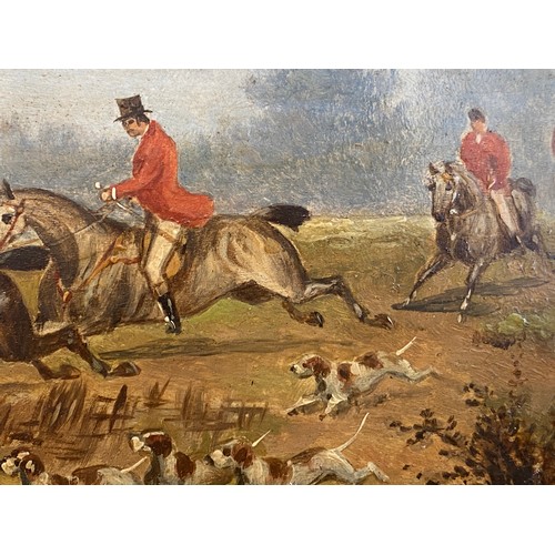 1298 - Robert Stone (1820-1870) - a series of four oil on board hunting scenes signed L.L. framed in decora... 