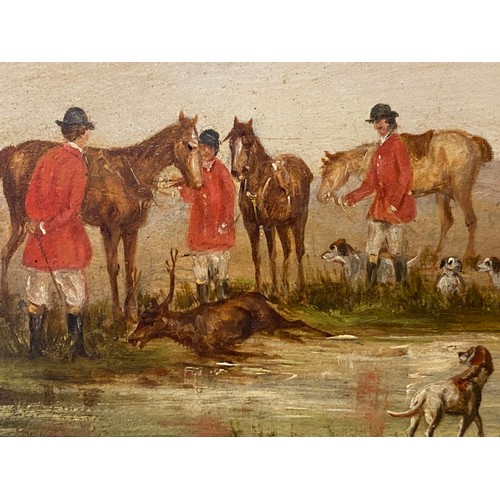 1298 - Robert Stone (1820-1870) - a series of four oil on board hunting scenes signed L.L. framed in decora... 