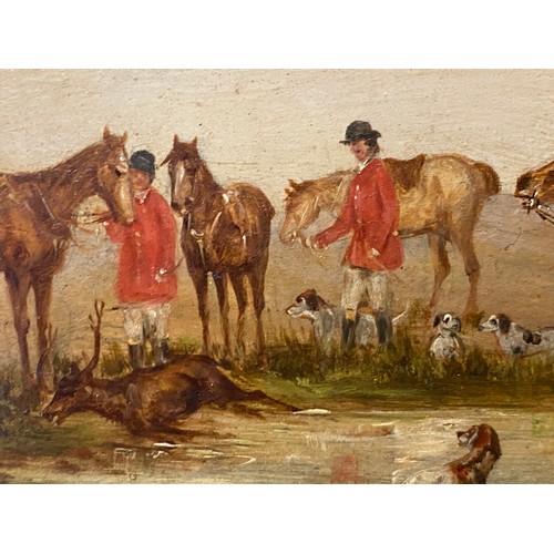 1298 - Robert Stone (1820-1870) - a series of four oil on board hunting scenes signed L.L. framed in decora... 