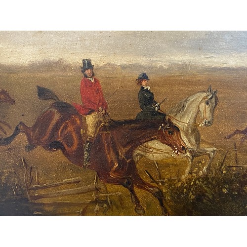 1298 - Robert Stone (1820-1870) - a series of four oil on board hunting scenes signed L.L. framed in decora... 