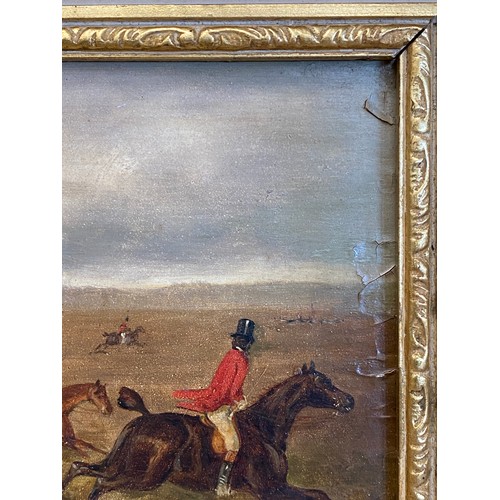 1298 - Robert Stone (1820-1870) - a series of four oil on board hunting scenes signed L.L. framed in decora... 