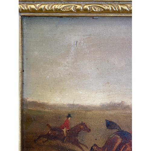 1298 - Robert Stone (1820-1870) - a series of four oil on board hunting scenes signed L.L. framed in decora... 