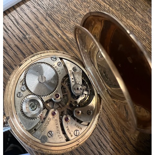 920 - A 9ct gold cased pocket watch and chain with 9ct medal to A. Cameron for Long Service London Midland... 