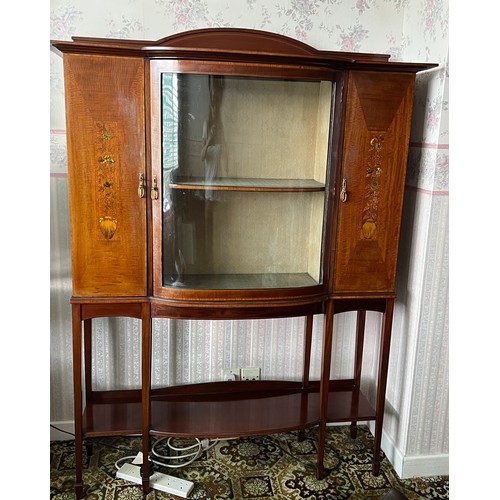 66 - Edwardian mahogany inlaid display cabinet. 122 w x 265 h x 35cm d.