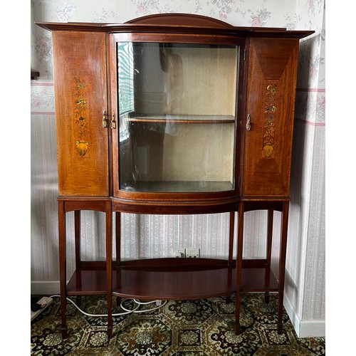 66 - Edwardian mahogany inlaid display cabinet. 122 w x 265 h x 35cm d.