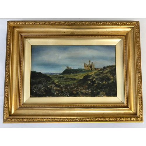 1582 - W. Smailes oil on canvas of castle ruins by the coast. Signed lower right. In gilt frame, image size... 