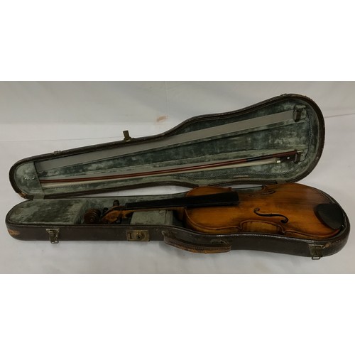 1156 - Violin, The Ruggeri model violin with bow in case marked John and Arthur Beare, violin dealers and r... 