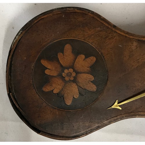 1188 - Victorian mahogany barometer with inlaid shell and floral panels. Steel face. 99 h x 25cm w.