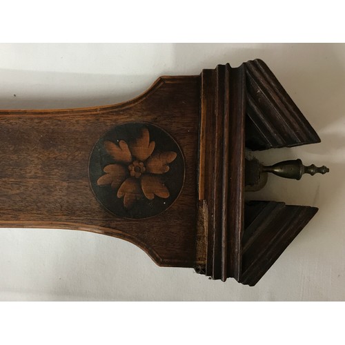 1188 - Victorian mahogany barometer with inlaid shell and floral panels. Steel face. 99 h x 25cm w.