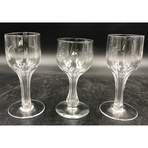 429 - Six various drinking glasses, three with hollow stems. Tallest measuring at 17cm.