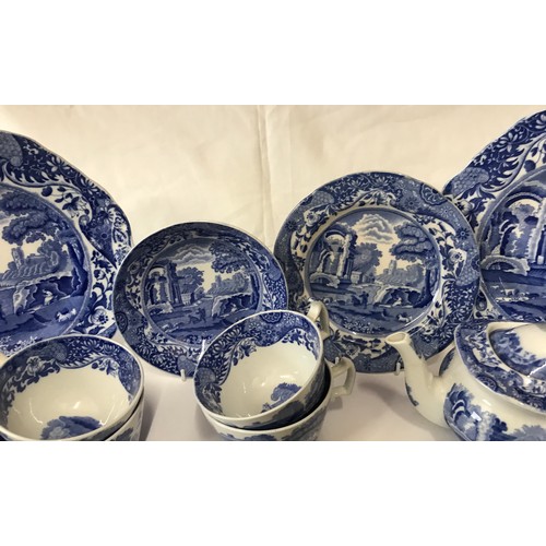 296 - A quantity of Spode ceramics to include cups x5, tea pot, sugar basin, egg cups x2, dinner plates x2... 