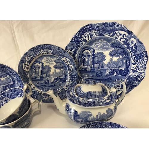 296 - A quantity of Spode ceramics to include cups x5, tea pot, sugar basin, egg cups x2, dinner plates x2... 