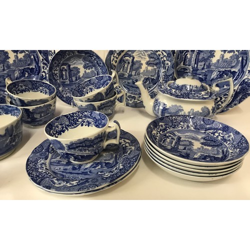 296 - A quantity of Spode ceramics to include cups x5, tea pot, sugar basin, egg cups x2, dinner plates x2... 