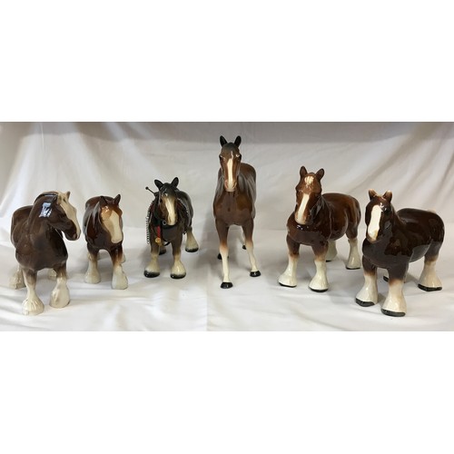 286 - A collection of ceramic horses - five shire horses and one Melba race horse.