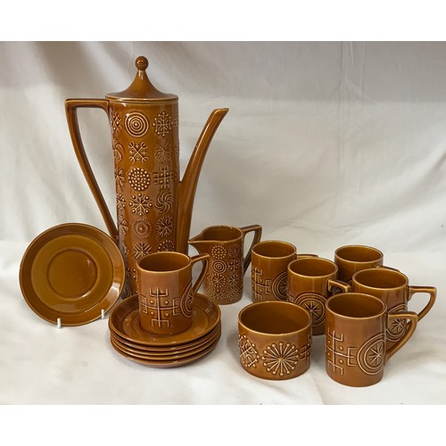 287 - A 1970's ceramic coffee set, 'Totem' by Susan Williams-Ellis, Portmeirion pottery. Coffee pot stands... 