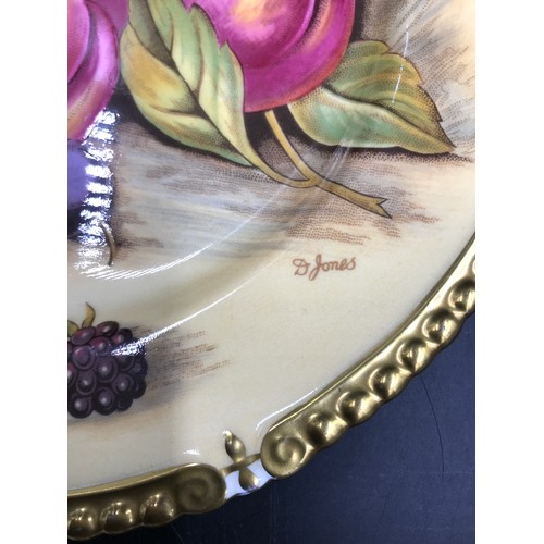 301 - Aynsley Orchard Gold cabinet plate with gilded decoration, signed D. Jones. 26cm diameter.