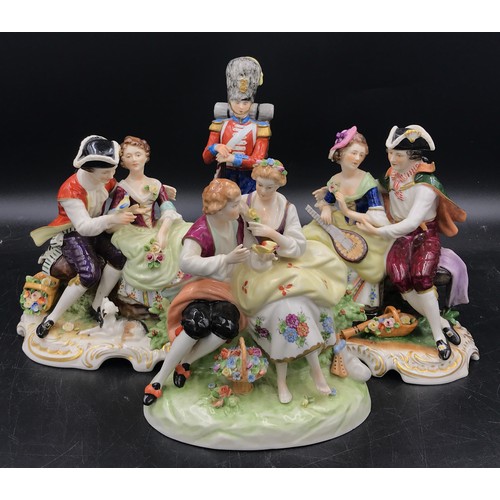 302 - A collection of four ceramic models to include three couples with markings on the base and one royal... 