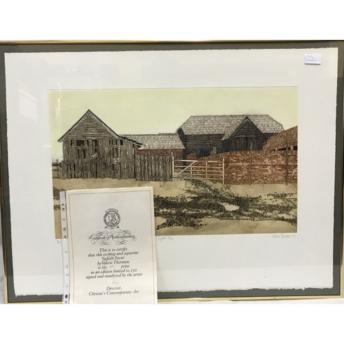 1578 - Valerie Thornton (1931-1991) etching and aquatint, 9/150 of Suffolk Farm signed and dated '75, image... 