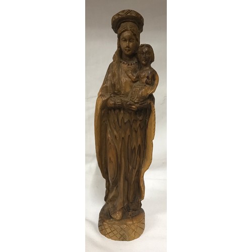 306 - Collection of wooden articles to include a statue of Mary and Jesus, fruit bowl 26cm diameter, 14.5c... 