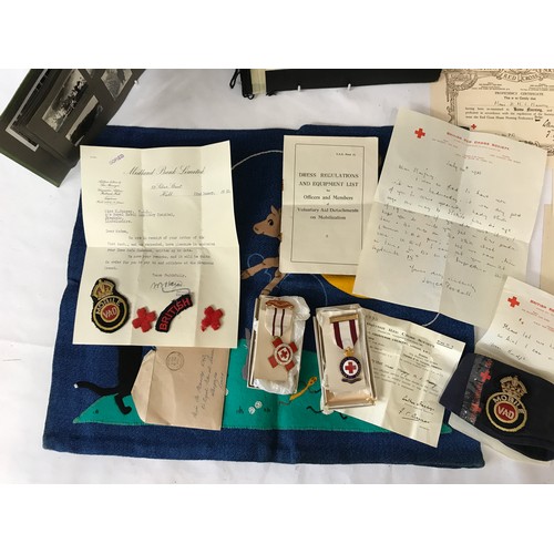 1244 - Red Cross interest-relating to Miss M. Massey to include two medals, patches, arm band, certificates... 