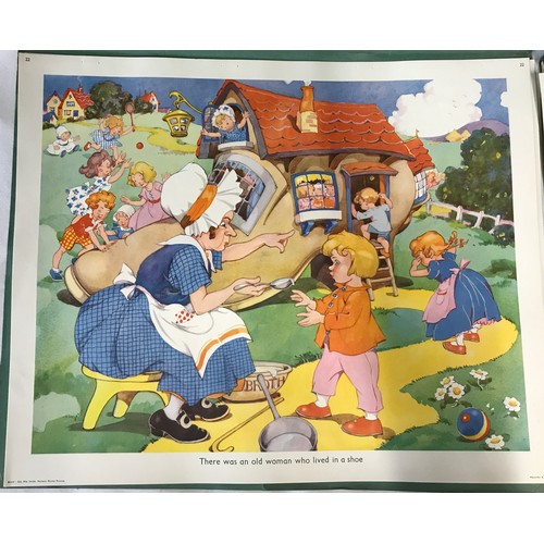 837 - Nursery Rhyme Pictures from The Gay Way Series, 48/48 posters originally from the 1950s. Stamped wit... 