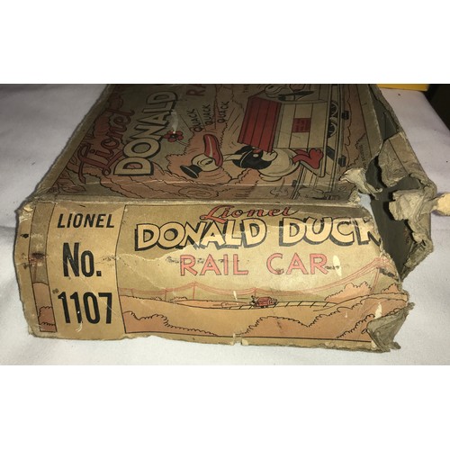 838 - A Lionel No. 1107 Donald Duck Rail Car and track with original box.