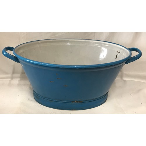 1007 - A collection of enamel ware to include 2 Bread bins, 3 bowls and 4 tins. Blue bowl 55cm w, Bread bin... 