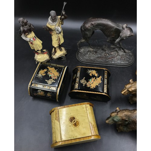 1054 - A selection of metal ware to include a bronze model of a greyhound in the manner of P.J. Mene 13cm h... 