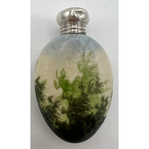 321 - A ceramic scent bottle depicting Japanese lady with hallmarked silver top Birmingham 1905. 6cm l.