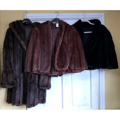 920 - Three various vintage fur to include two capes, largest shoulder to hem 55cm and a coat, pit to pit ... 