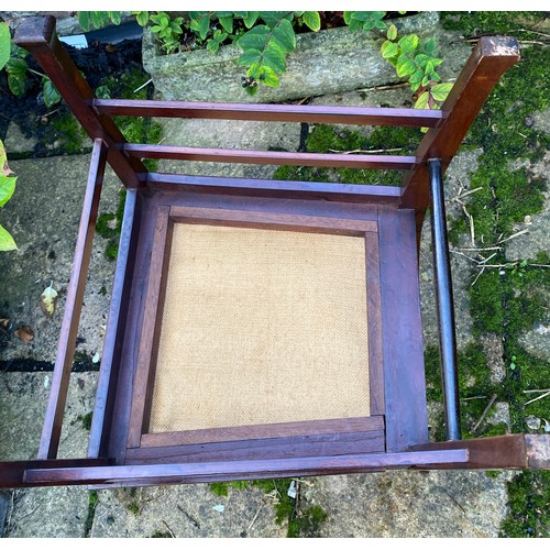 81 - A reupholstered mahogany inlaid side chair in the Arts and Crafts style. Height to back 94 h height ... 