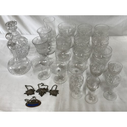 423 - A selection of glass to include two decanters largest 24cm h and 20 various glasses, some etched, la... 