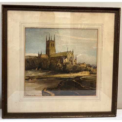 1571 - Frederick Roland Emett 1906-1990 watercolour of Worcester Cathedral. Sight size 35 x 37cm.