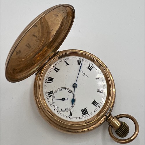 324 - Nine carat gold full hunter pocket watch. White enamel face marked Waltham USA. Total weight 119gm. ... 