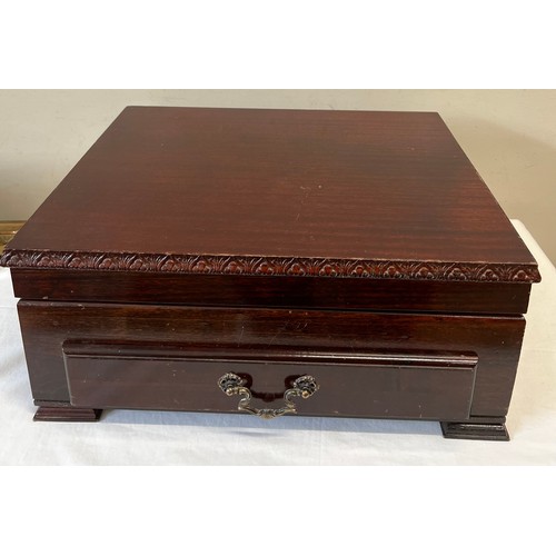 695 - A a wooden cased canteen of silver plated cutlery with drawer to front.